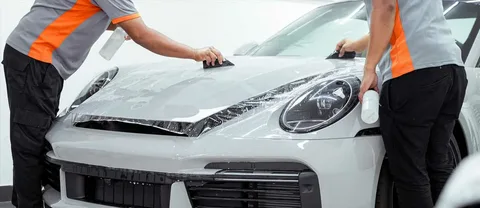 Car paint protection film wrap on front bumper and bonnet