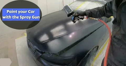 Spray gun applying peelable car paint in thin layers