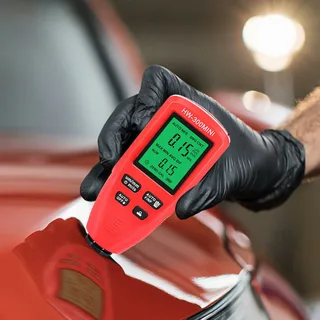 car paint tester digital display showing accurate micron reading